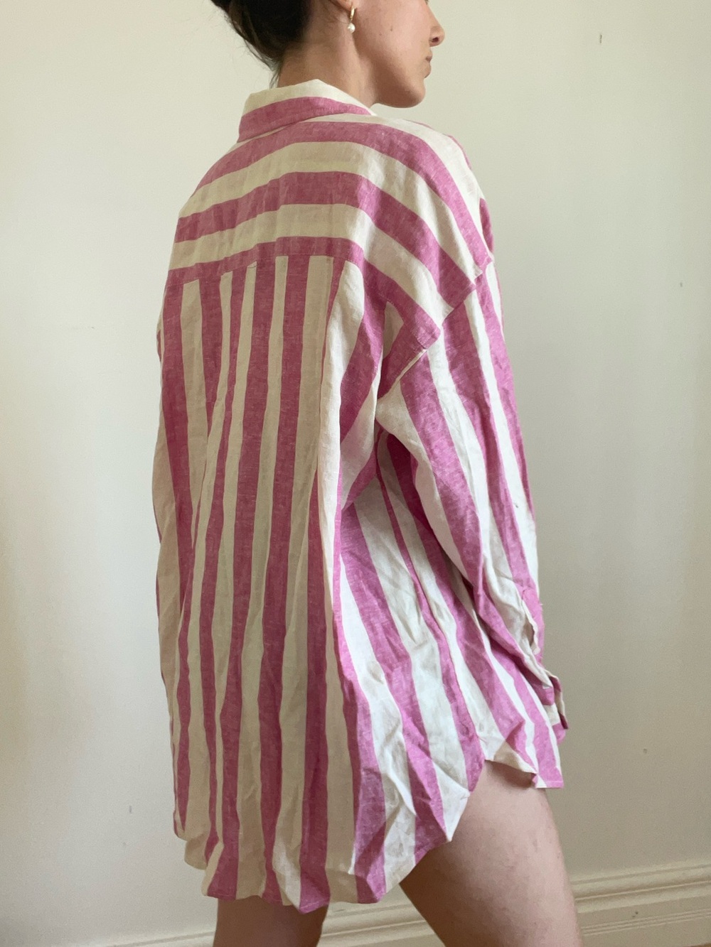 H&M Pink and Cream linen blend shirt - Picture 2 of 6